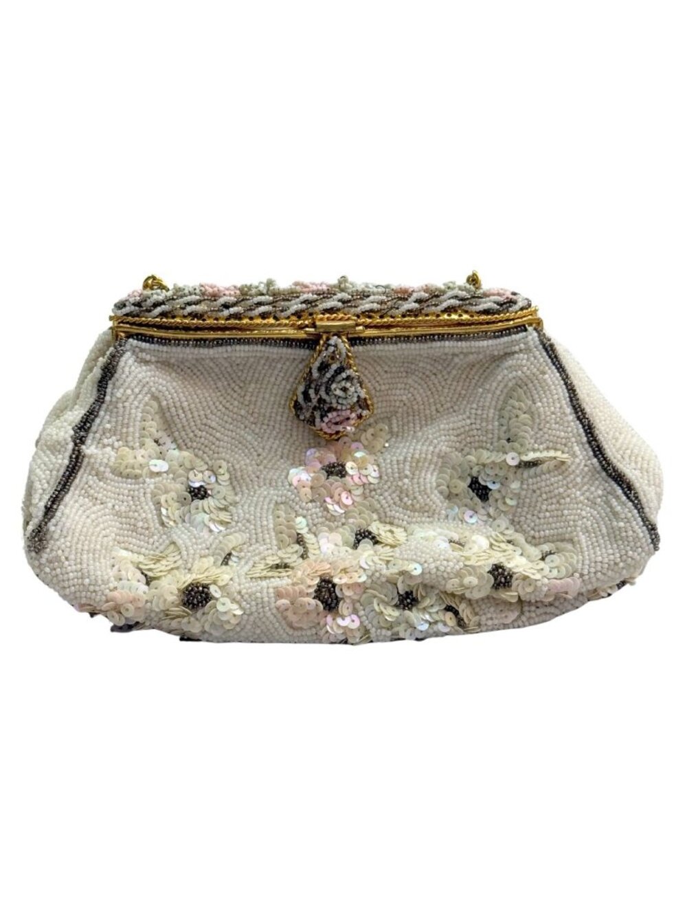 Vintage 1940s Silk Beaded Sequin Slouchy Mini Bag EUC